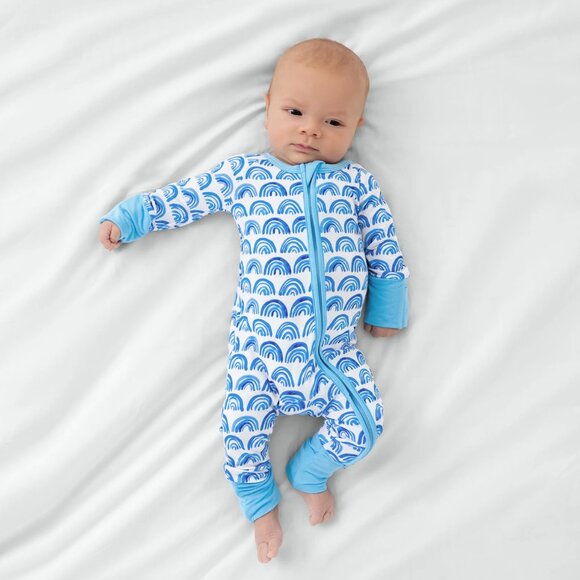 Little Sleepies Blue Rainbows Zippy Size 0-3 months - Picture 1 of 5
